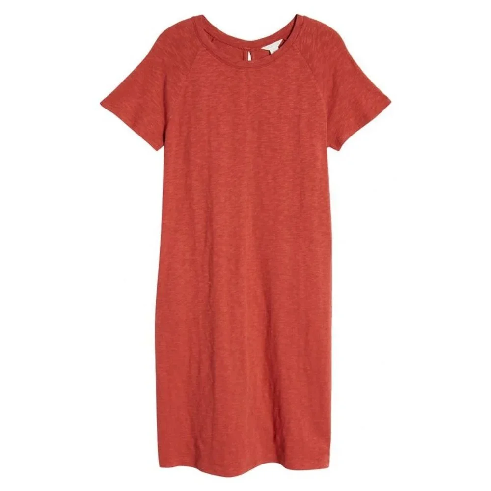 NEW CASLON Cotton Scoop Neck Short Sleeve Raglan T-shirt Dress Size Medium 0026 - Picture 1 of 12